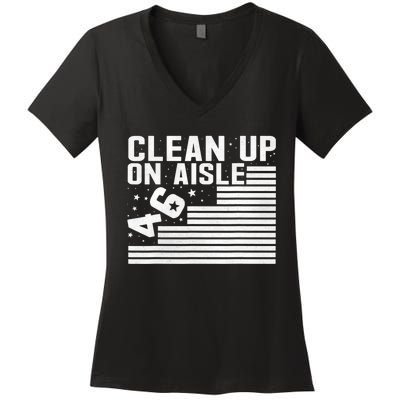 Clean Up On Aisle 46 Impeach Biden Sarcastic Anti Biden 86 46 Women's V-Neck T-Shirt