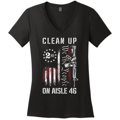 Clean Up On Aisle 46 We The People American Flag AR 15 Women's V-Neck T-Shirt