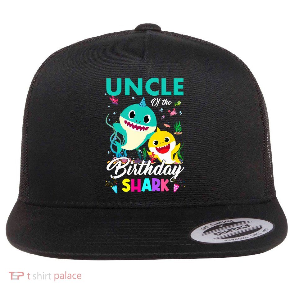 Cute Uncle Of The Birthday Family Shark Boy Girl Birthday Flat Bill Trucker Hat