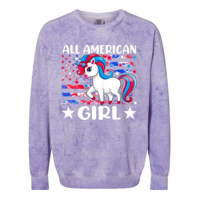 Cute Unicorn Patriotic Funny 4th Of July All American Cool Gift Colorblast Crewneck Sweatshirt