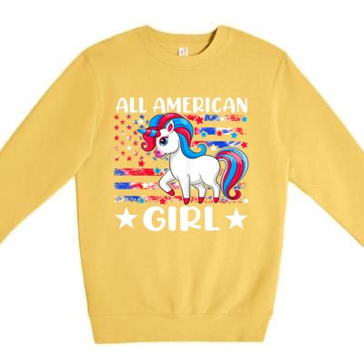 Cute Unicorn Patriotic Funny 4th Of July All American Cool Gift Premium Crewneck Sweatshirt