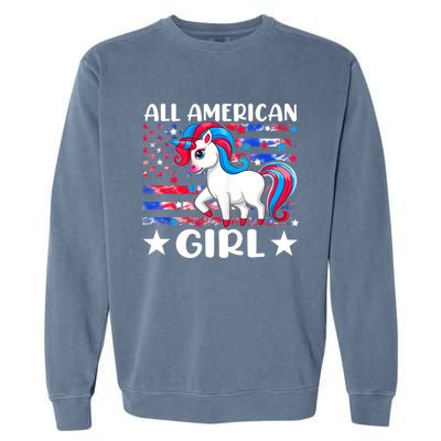 Cute Unicorn Patriotic Funny 4th Of July All American Cool Gift Garment-Dyed Sweatshirt