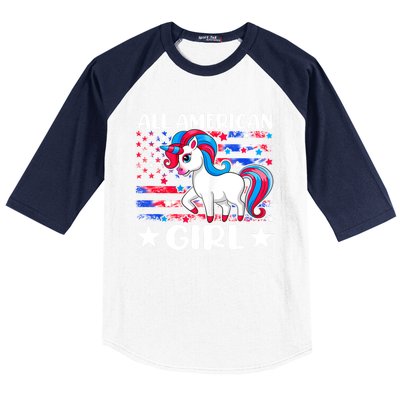 Cute Unicorn Patriotic Funny 4th Of July All American Cool Gift Baseball Sleeve Shirt