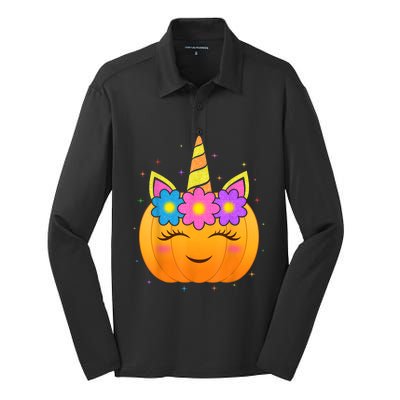 Cute Unicorn Pumpkin Girls Kids Funny Halloween Costume Silk Touch Performance Long Sleeve Polo