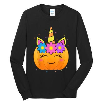 Cute Unicorn Pumpkin Girls Kids Funny Halloween Costume Tall Long Sleeve T-Shirt