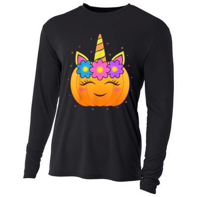 Cute Unicorn Pumpkin Girls Kids Funny Halloween Costume Cooling Performance Long Sleeve Crew