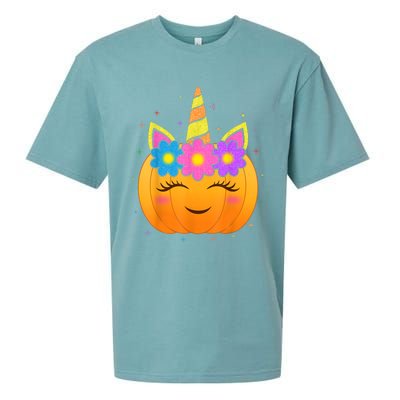 Cute Unicorn Pumpkin Girls Kids Funny Halloween Costume Sueded Cloud Jersey T-Shirt