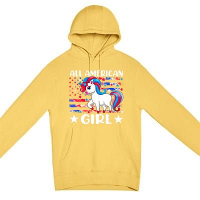 Cute Unicorn Patriotic Funny 4th Of July All American Cool Gift Premium Pullover Hoodie