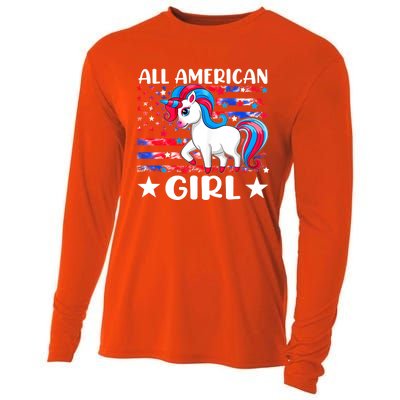 Cute Unicorn Patriotic Funny 4th Of July All American Cool Gift Cooling Performance Long Sleeve Crew