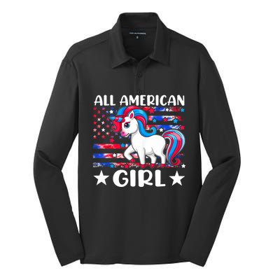 Cute Unicorn Patriotic Funny 4th Of July All American Cool Gift Silk Touch Performance Long Sleeve Polo