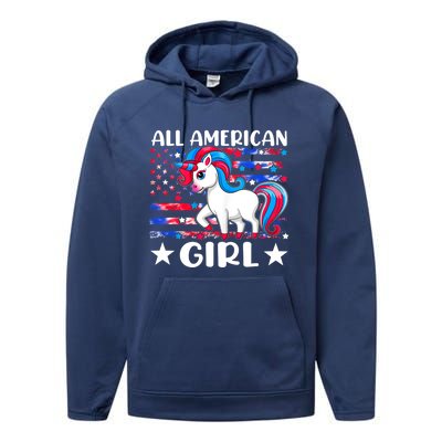 Cute Unicorn Patriotic Funny 4th Of July All American Cool Gift Performance Fleece Hoodie