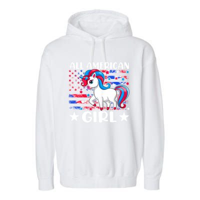 Cute Unicorn Patriotic Funny 4th Of July All American Cool Gift Garment-Dyed Fleece Hoodie