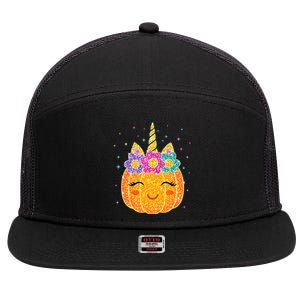 Cute Unicorn Pumpkin Halloween Thanksgiving 7 Panel Mesh Trucker Snapback Hat