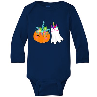 Cute Unicorn Pumpkin And Boonicorn Unicorn Ghost Halloween Gift Baby Long Sleeve Bodysuit