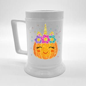 Cute Unicorn Pumpkin Halloween Thanksgiving Beer Stein