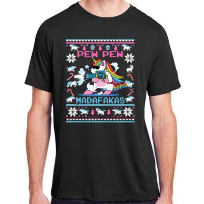 Cute Unicorn Pew Pew Madafakas Ugly Christmas Adult ChromaSoft Performance T-Shirt