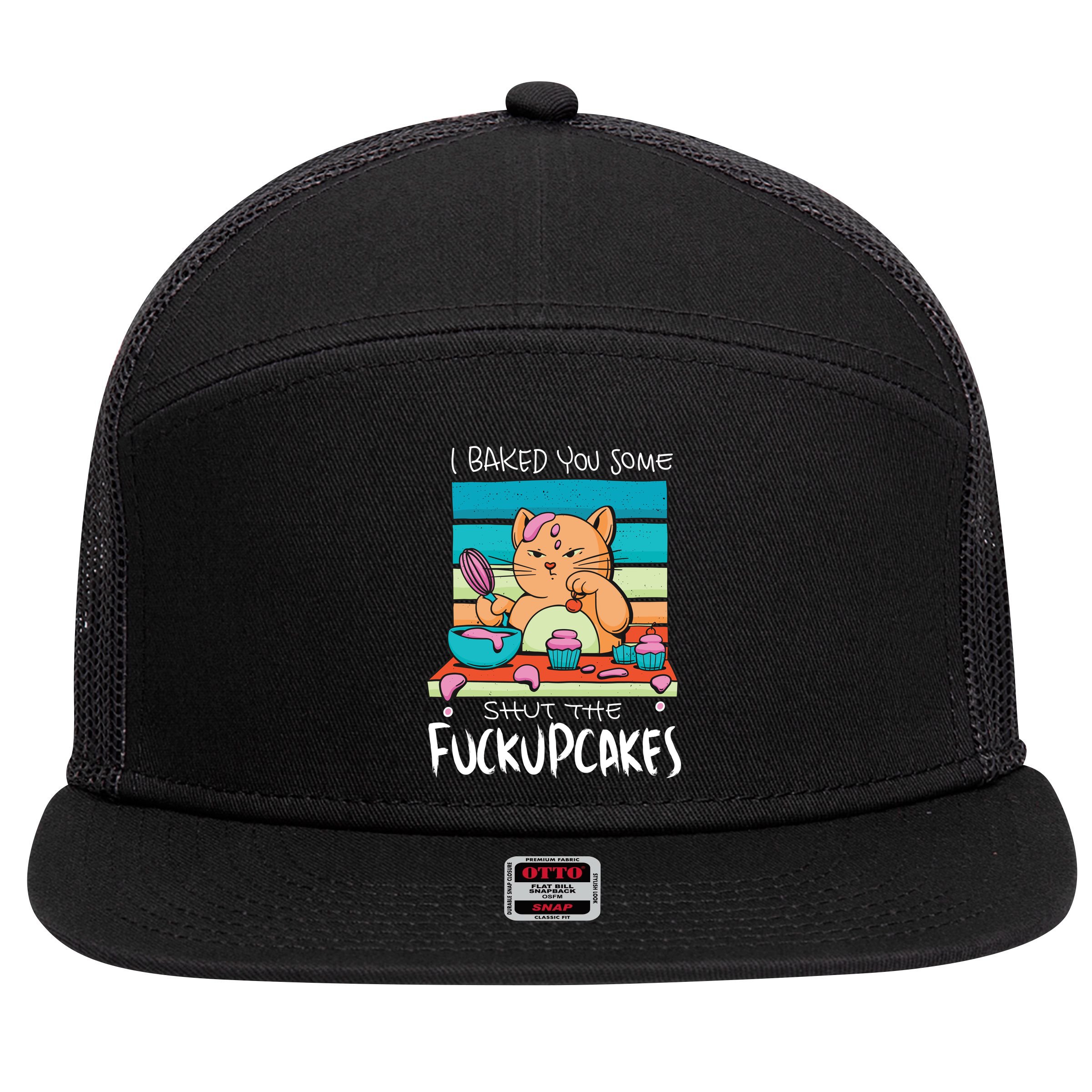 Cupcake Cat Bake You Fuckupcakes 7 Panel Mesh Trucker Snapback Hat