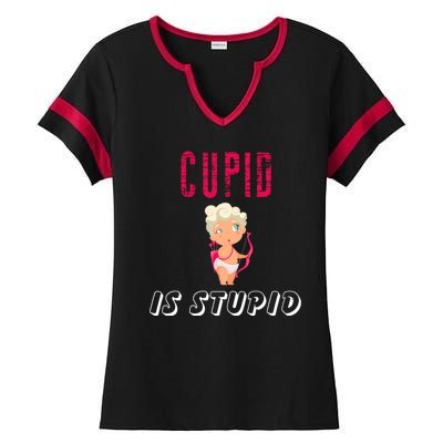 Cupid Is Stupid Ladies Halftime Notch Neck Tee