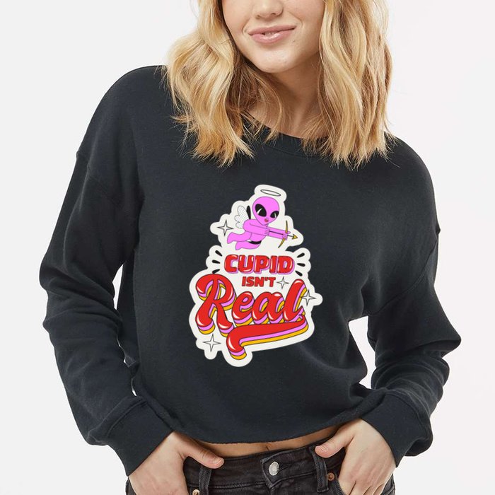 Cupid Isn't Real Funny Valentine's Day Cropped Pullover Crew