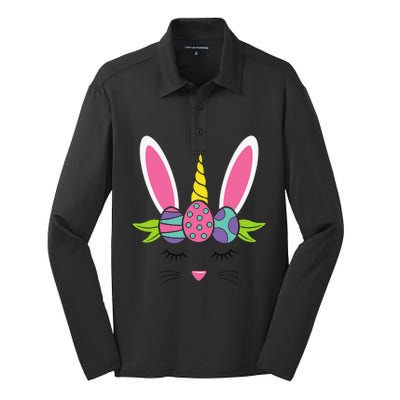 Cute Unicorn Rabbit Easter Day Bunny Eggs Silk Touch Performance Long Sleeve Polo