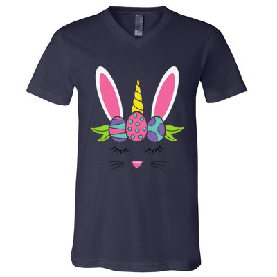 Cute Unicorn Rabbit Easter Day Bunny Eggs V-Neck T-Shirt