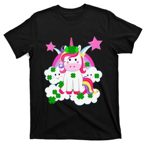 Cute Unicorn Rainbow Clouds & Stars St Patrick's Day T-Shirt