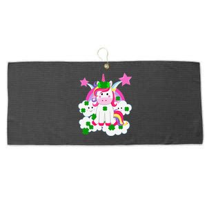 Cute Unicorn Rainbow Clouds & Stars St Patrick's Day Large Microfiber Waffle Golf Towel