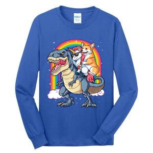 Corgi Unicorn Riding Dinosaur T Rex Funny Gift Rainbow Cool Gift Tall Long Sleeve T-Shirt