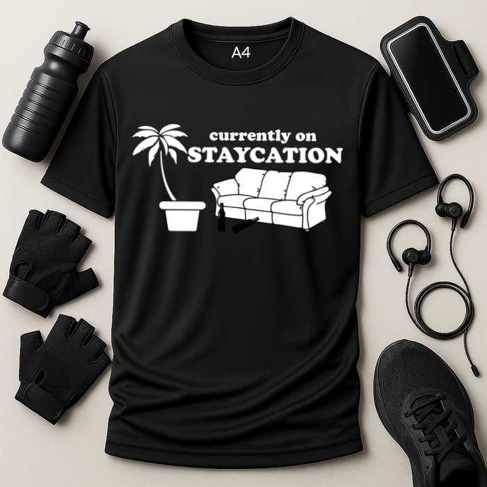 Currently On Staycation Funny Vacation Cooling Performance Crew T-Shirt