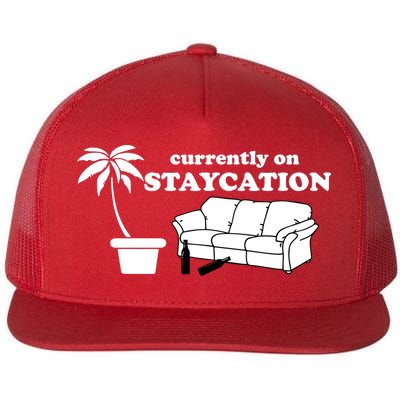 Currently On Staycation Funny Vacation Flatbill Hat