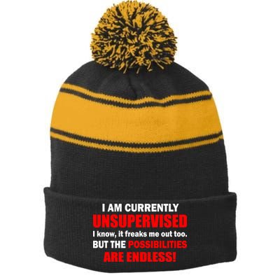 Currently Unsupervised Possibilities Are Endless Stripe Pom Pom Beanie