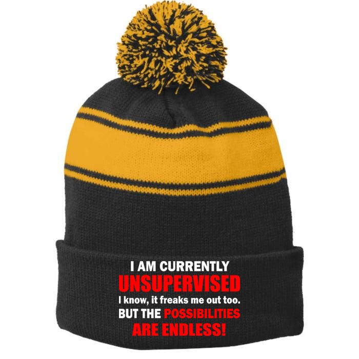 Currently Unsupervised Possibilities Are Endless Stripe Pom Pom Beanie