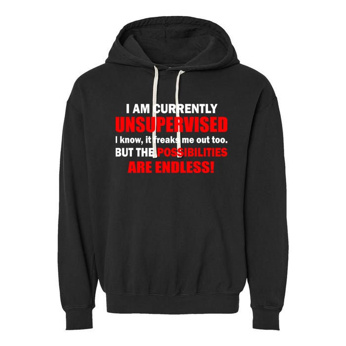 Currently Unsupervised Possibilities Are Endless Garment-Dyed Fleece Hoodie
