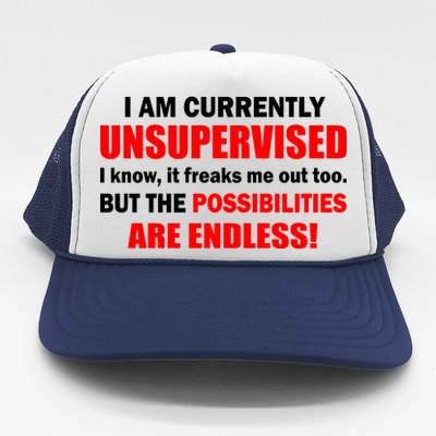 Currently Unsupervised Possibilities Are Endless Trucker Hat