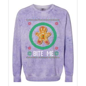 Christmas Ugly Sweater Gingerbread Cookie Funny Bite Me Gift Colorblast Crewneck Sweatshirt