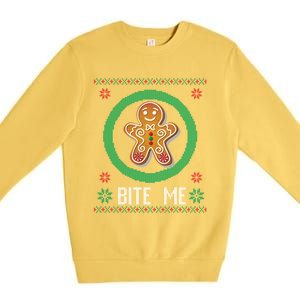 Christmas Ugly Sweater Gingerbread Cookie Funny Bite Me Gift Premium Crewneck Sweatshirt