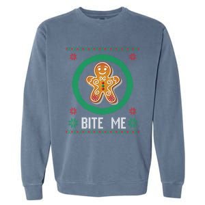 Christmas Ugly Sweater Gingerbread Cookie Funny Bite Me Gift Garment-Dyed Sweatshirt