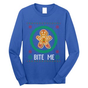 Christmas Ugly Sweater Gingerbread Cookie Funny Bite Me Gift Long Sleeve Shirt