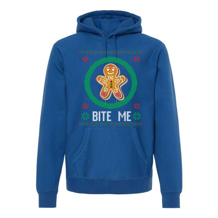 Christmas Ugly Sweater Gingerbread Cookie Funny Bite Me Gift Premium Hoodie