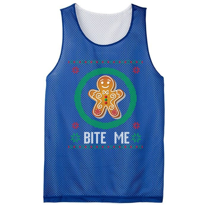 Christmas Ugly Sweater Gingerbread Cookie Funny Bite Me Gift Mesh Reversible Basketball Jersey Tank