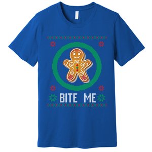 Christmas Ugly Sweater Gingerbread Cookie Funny Bite Me Gift Premium T-Shirt