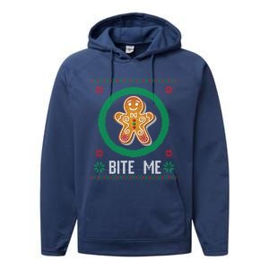 Christmas Ugly Sweater Gingerbread Cookie Funny Bite Me Gift Performance Fleece Hoodie