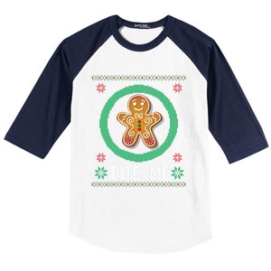 Christmas Ugly Sweater Gingerbread Cookie Funny Bite Me Gift Baseball Sleeve Shirt