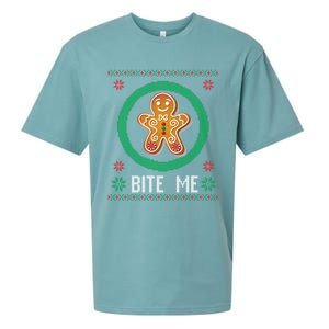 Christmas Ugly Sweater Gingerbread Cookie Funny Bite Me Gift Sueded Cloud Jersey T-Shirt