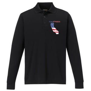 California United States America Patriotic Usa Flag Pride Gift Performance Long Sleeve Polo