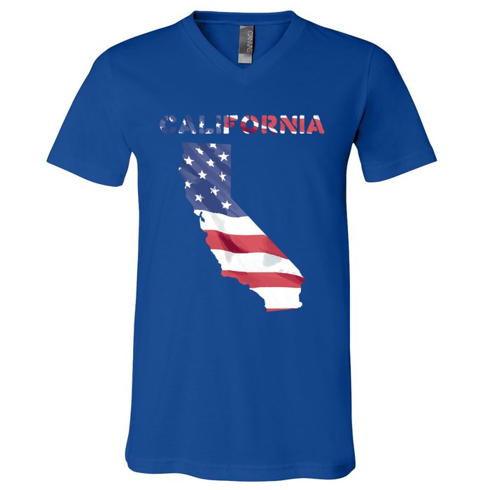 California United States America Patriotic Usa Flag Pride Gift V-Neck T-Shirt