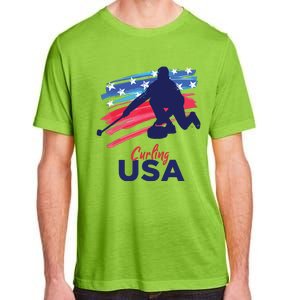 Curling USA Support The USA Flag Curl Clean Adult ChromaSoft Performance T-Shirt