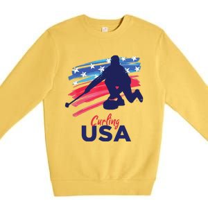 Curling USA Support The USA Flag Curl Clean Premium Crewneck Sweatshirt