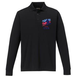 Curling USA Support The USA Flag Curl Clean Performance Long Sleeve Polo