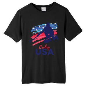 Curling USA Support The USA Flag Curl Clean Tall Fusion ChromaSoft Performance T-Shirt